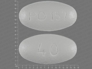 White Oval pill with imprint PD;157;40 — Atorvastatin 40 mg (view 2)
