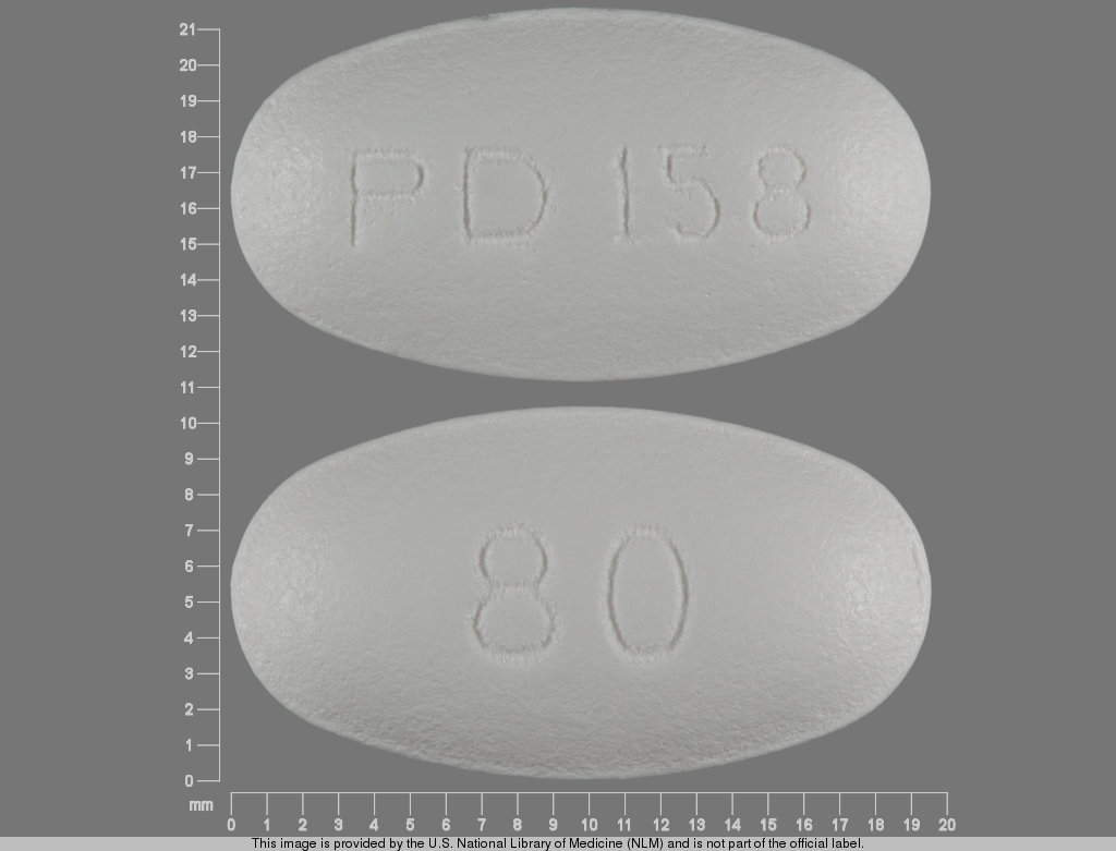 White Oval pill with imprint PD;158;80 — Atorvastatin calcium Atorvastatin calcium trihydrate 80 mg; (view 3)