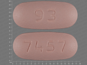 Pink Oval pill with imprint 93;7457 — Glipizide/metformin hydrochloride 5 mg/500 mg (view 2)