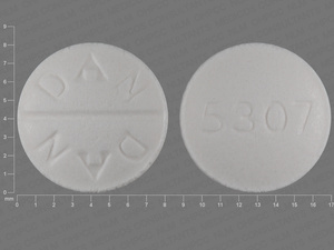 White Round pill with imprint DAN;DAN;5307 — Promethazine hydrochloride Promethazine hydrochloride 25 mg; (view 2)