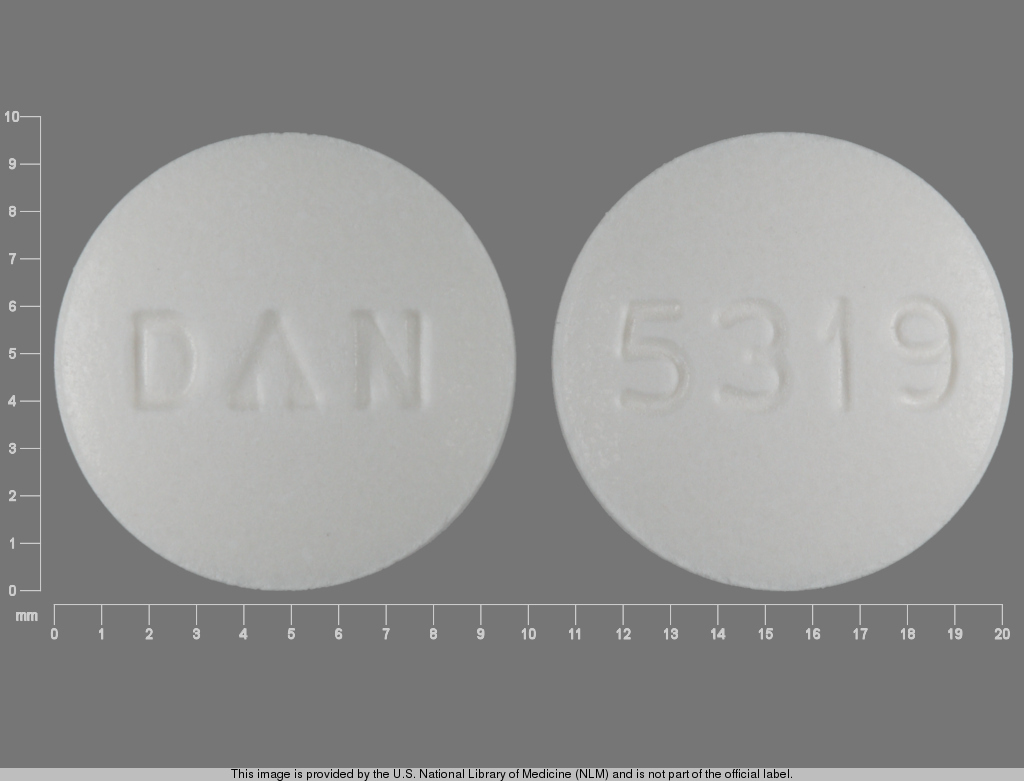 White Round pill with imprint DAN;5319 — Promethazine hydrochloride 50 mg (view 2)