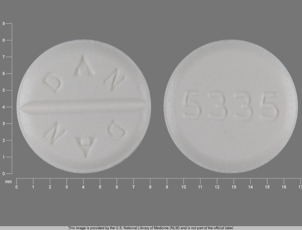 White Round pill with imprint DAN;DAN;5335 — Trihexyphenidyl hydrochloride 2 mg (view 2)