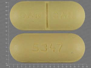Yellow Oval pill with imprint DAN;DAN;5347 — Probenecid Probenecid 500 mg; (view 3)
