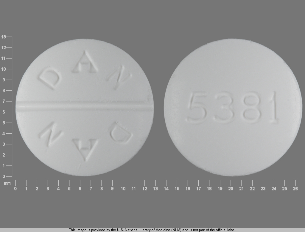 White Round pill with imprint DAN;DAN;5381 — Methocarbamol 500 mg (view 2)