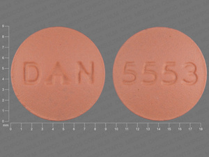 Orange Round pill with imprint DAN;5553 — Doxycycline hyclate Doxycycline hyclate 100 mg; (view 2)