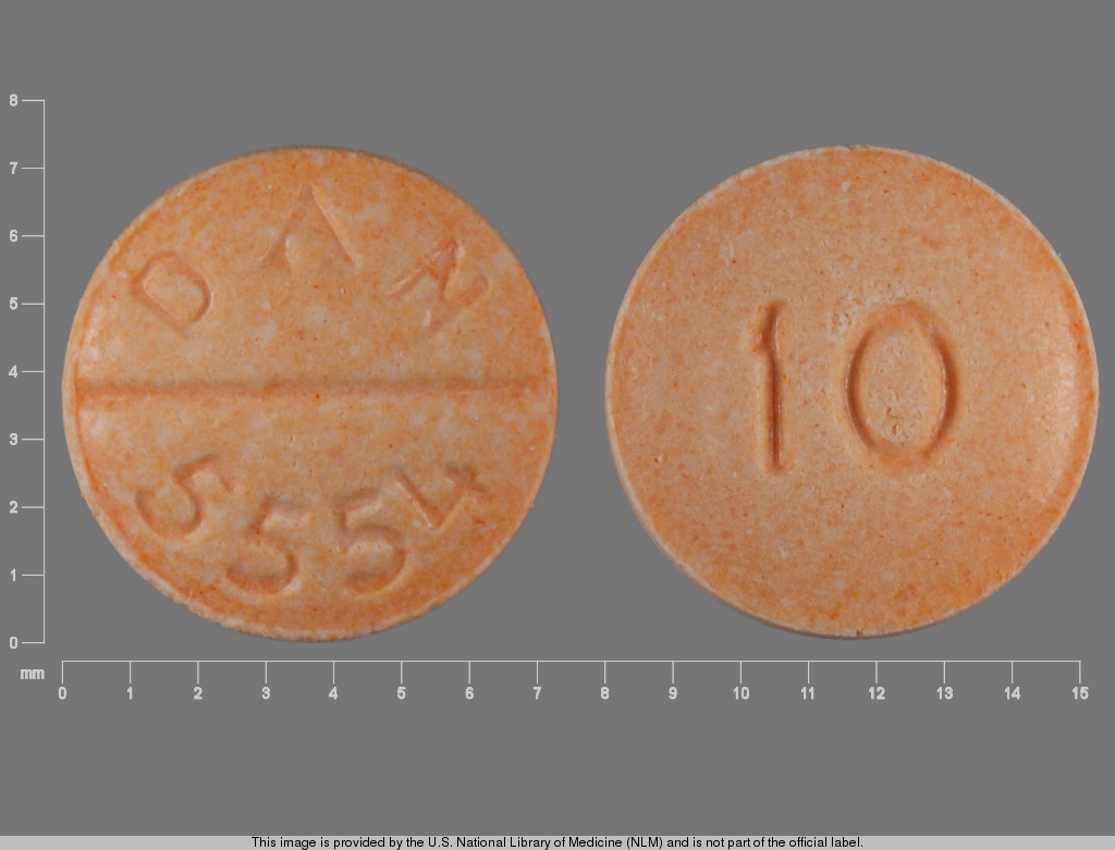 Orange Round pill with imprint DAN;5554;10 — Propranolol hydrochloride 10 mg (view 2)