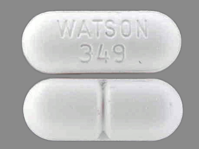 White Oval pill with imprint WATSON;349 — Hydrocodone bitartrate and acetaminophen Hydrocodone bitartrate 5 mg / acetaminophen 500 mg (view 2)