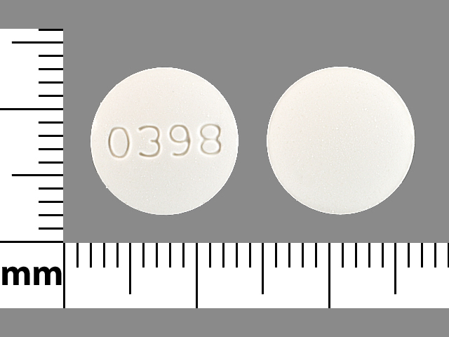 White Round pill with imprint 398 — Diclofenac sodium and misoprostol Diclofenac sodium 75 mg;misoprostol 200 ug; (view 2)