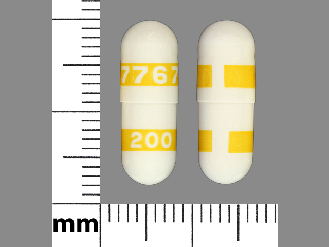 White, yellow Capsule pill with imprint 7767;200 — Celecoxib 200 mg (view 2)
