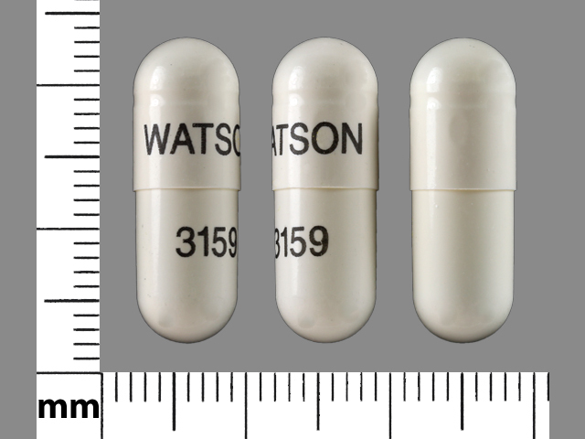White Capsule pill with imprint WATSON;3159 — Ursodiol Ursodiol 300 mg; (view 2)