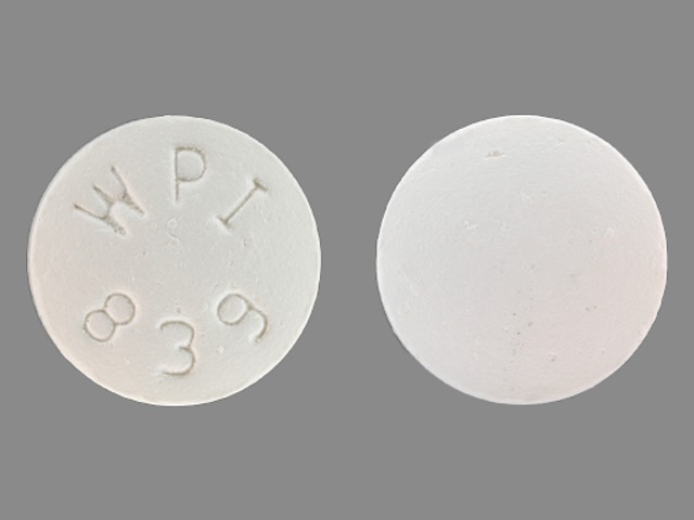 White Round pill with imprint WPI;839 — Bupropion hydrochloride Bupropion hydrochloride 150 mg; (view 2)