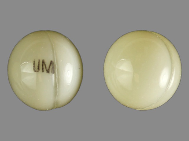 Orange Round pill with imprint UM — Dronabinol Dronabinol 10 mg; (view 3)