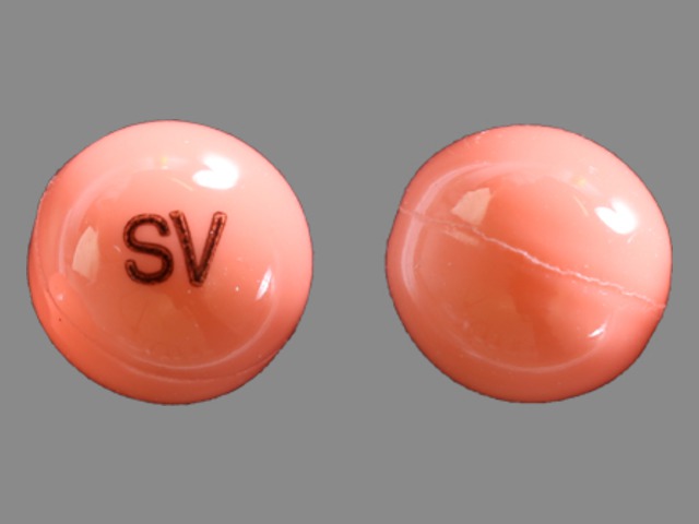 Orange Round pill with imprint SV — Progesterone 100 mg (view 2)