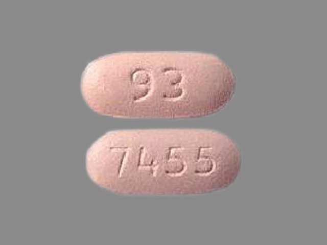 Pink Oval pill with imprint 93;7455 — Glipizide and metformin hydrochloride Glipizide 2.5 mg;metformin hydrochloride 250 mg; (view 2)