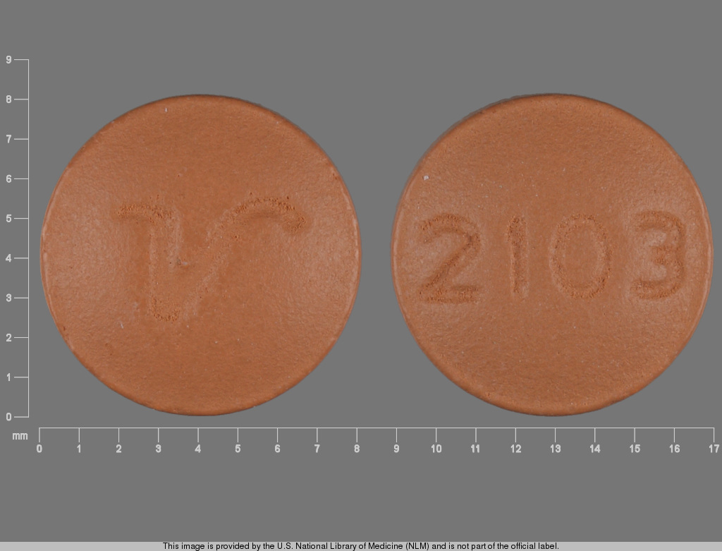 Brown Round pill with imprint 2103;V — Amitriptyline hydrochloride 50 mg (view 3)