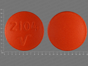 Orange Round pill with imprint 2104;V — Amitriptyline hydrochloride Amitriptyline hydrochloride 75 mg; (view 2)