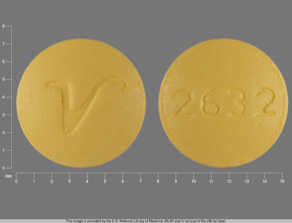 Yellow Round pill with imprint 2632;V — Cyclobenzaprine hydrochloride 10 mg (view 2)