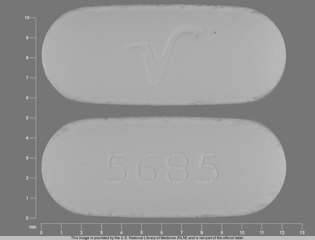 White Oval pill with imprint 5685;V — Risperidone 1 mg (view 2)