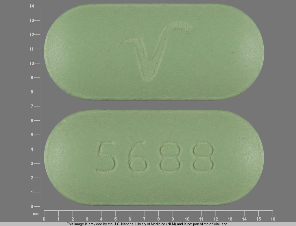 Green Oval pill with imprint 5688;V — Risperidone 4 mg (view 2)