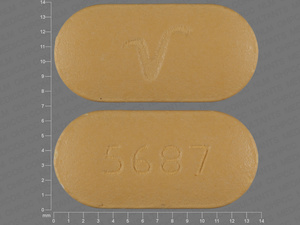 Yellow Oval pill with imprint 5687;V — Risperidone Risperidone 3 mg; (view 2)