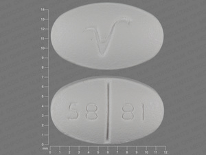 White Oval pill with imprint 58;81;V — Spironolactone Spironolactone 50 mg; (view 2)