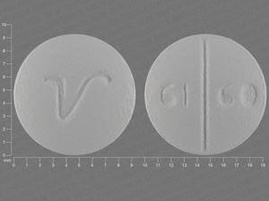 White Round pill with imprint 61;60;V — Trazodone hydrochloride Trazodone hydrochloride 50 mg; (view 3)