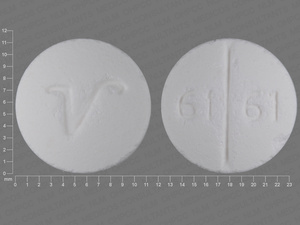 White Round pill with imprint 61;61;V — Trazodone hydrochloride Trazodone hydrochloride 100 mg; (view 3)
