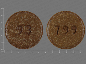 Brown Round pill with imprint 93;799 — {21 (ethinyl estradiol/norethindrone acetate/7 (ferrous fumarate 0.03 mg/1.5 mg/75 mg (view 2)