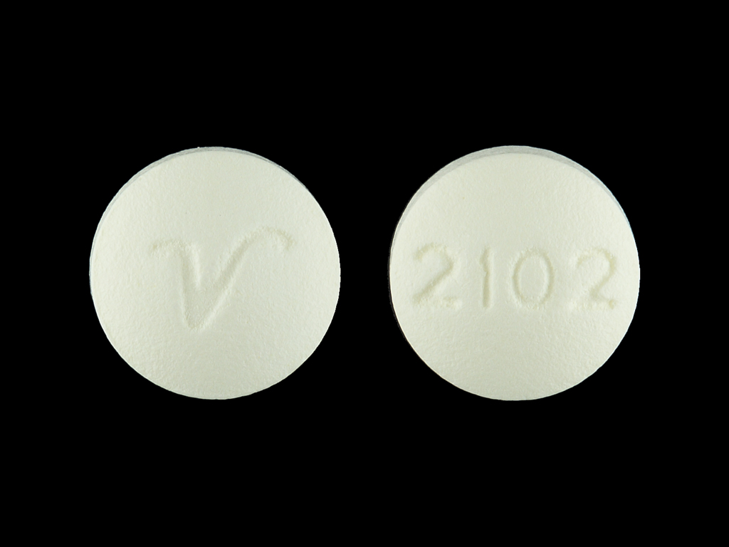 Yellow Round pill with imprint 2102;V — Amitriptyline hydrochloride Amitriptyline hydrochloride 25 mg; (view 2)