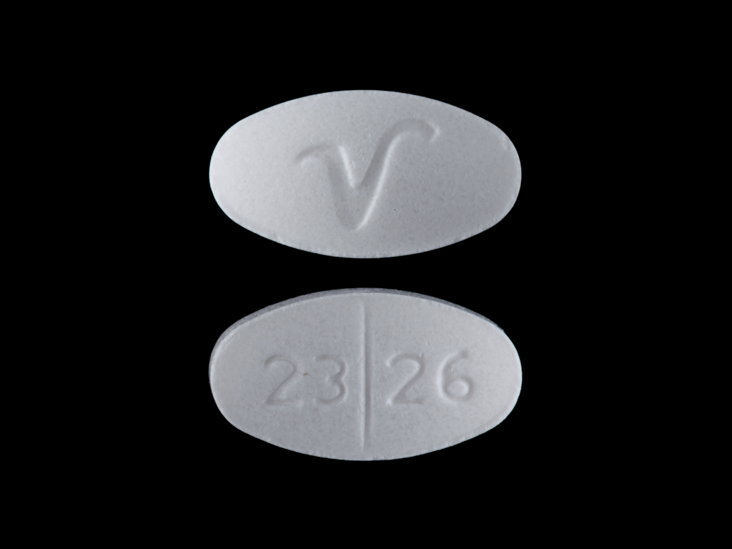 White Oval pill with imprint 2326;V — Benztropine mesylate Benztropine mesylate 1 mg; (view 2)