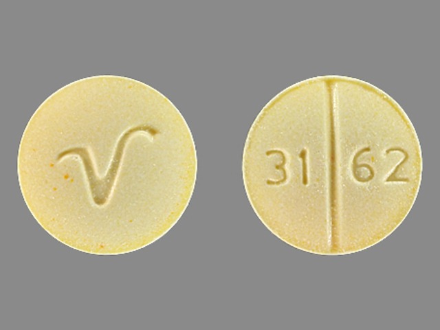 Yellow Round pill with imprint 3162;V — Folic acid Folic acid 1 mg; (view 2)
