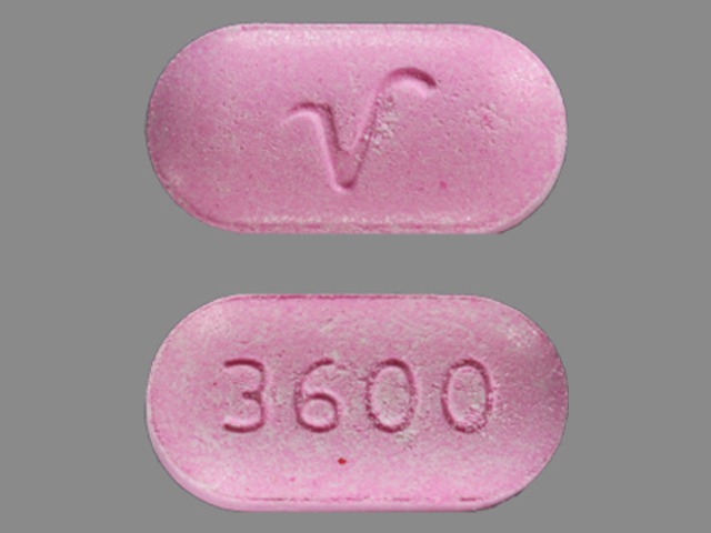 Pink Oval pill with imprint 3600;V — Hydrocodone bitartrate and acetaminophen Hydrocodone bitartrate 10 mg / acetaminophen 500 mg (view 2)
