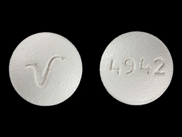 Gray Round pill with imprint 4942;V — Perphenazine Perphenazine 8 mg; (view 2)
