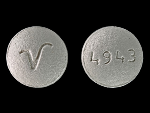 Gray Round pill with imprint 4943;V — Perphenazine Perphenazine 16 mg; (view 3)