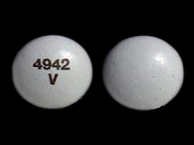 Gray Round pill with imprint 4942;V — Perphenazine Perphenazine 8 mg; (view 3)