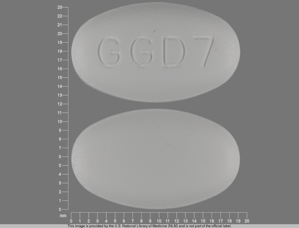 White Oval pill with imprint GGD7 — Azithromycin 600 mg (view 2)