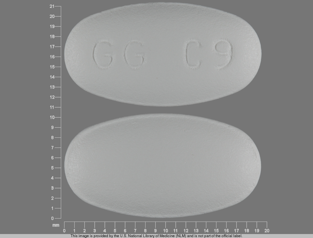 White Oval pill with imprint GG;C9 — Clarithromycin 500 mg (view 3)