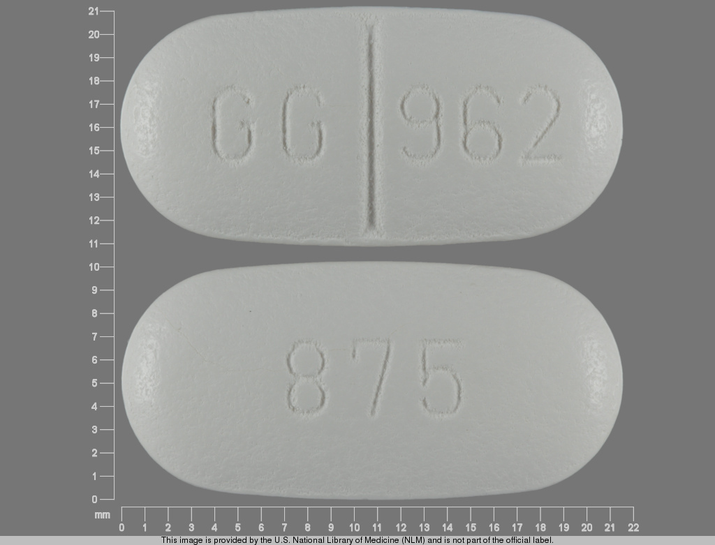 White Oval pill with imprint GG;962;875 — Amoxicillin 875 mg (view 2)