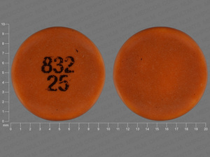 Brown Round pill with imprint 832;25 — Chlorpromazine hydrochloride Chlorpromazine hydrochloride 25 mg; (view 2)