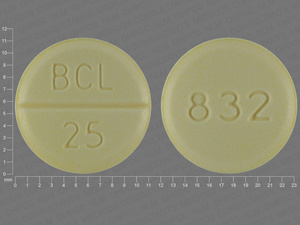 Yellow Round pill with imprint BCL;25;832 — Bethanechol chloride Bethanechol chloride 25 mg; (view 2)