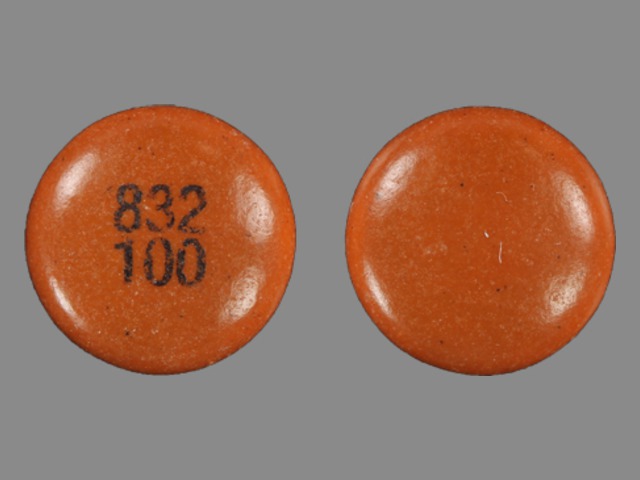 Brown Round pill with imprint 832;100 — Chlorpromazine hydrochloride 100 mg (view 2)