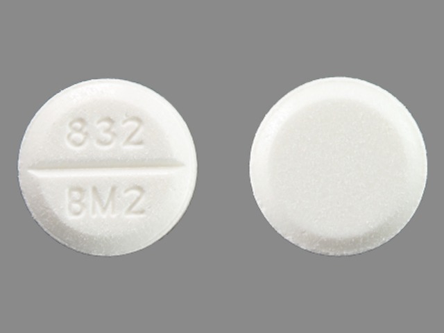 White Round pill with imprint 832;BM2 — Benztropine mesylate 2 mg (view 2)