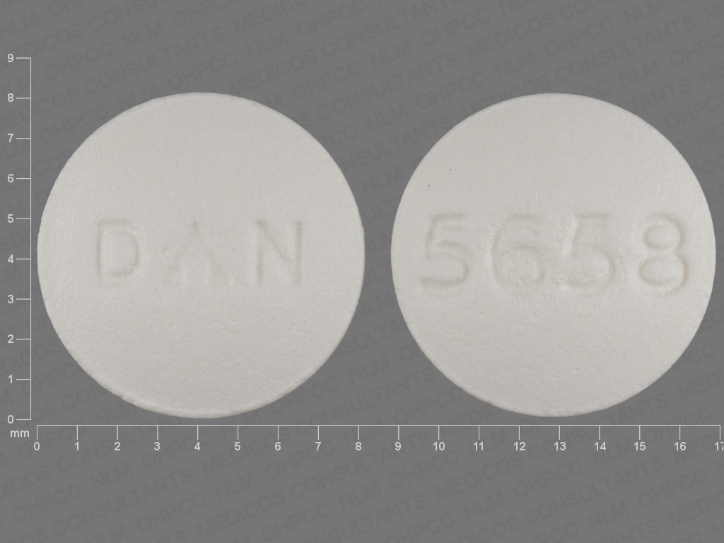 White Round pill with imprint DAN;5658 — Cyclobenzaprine hydrochloride Cyclobenzaprine hydrochloride 10 mg; (view 5)