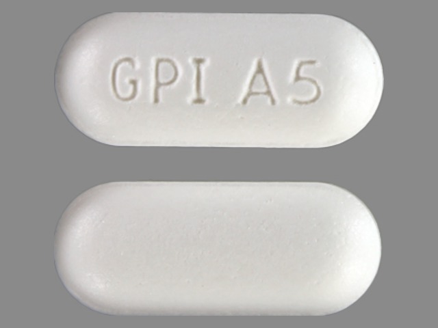 White Round pill with imprint GPI;A5 — Extra strength mapap Acetaminophen 500 mg; (view 2)