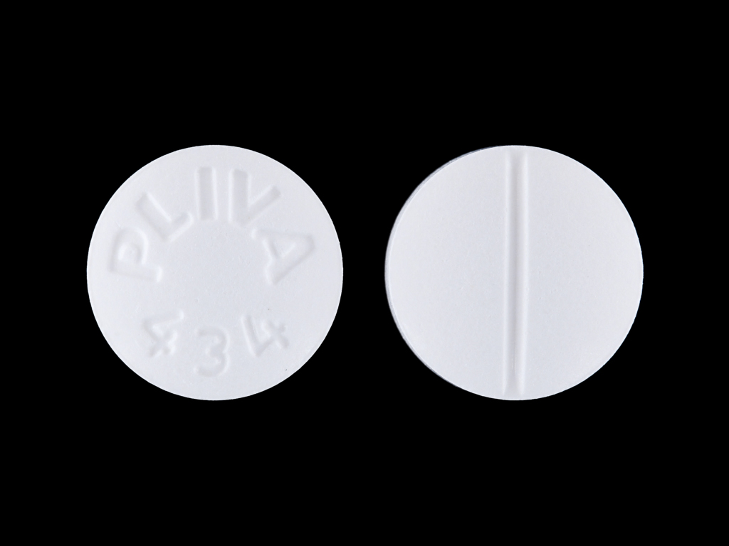 White Round pill with imprint PLIVA;434 — Trazodone hydrochloride Trazodone hydrochloride 100 mg; (view 2)