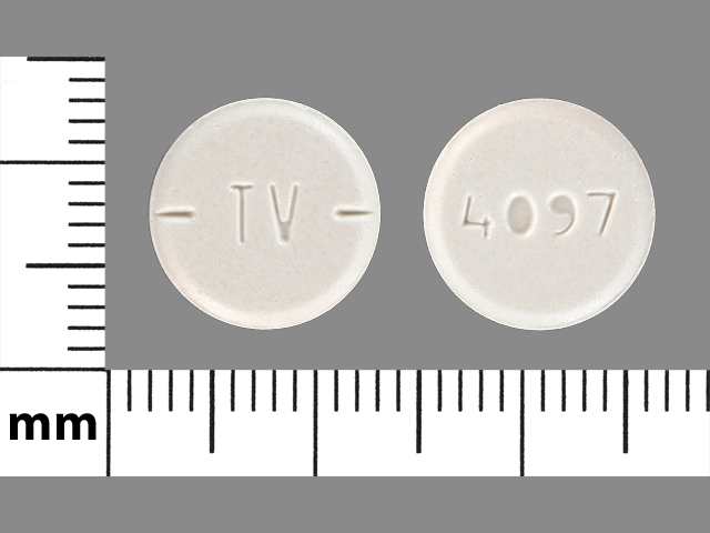 White Round pill with imprint 4097;TV — Baclofen 20 mg (view 3)
