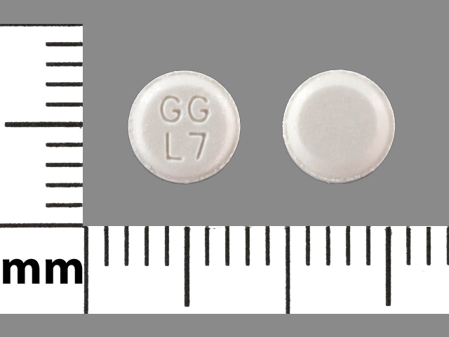 White Round pill with imprint GG;L7 — Atenolol 25 mg (view 2)