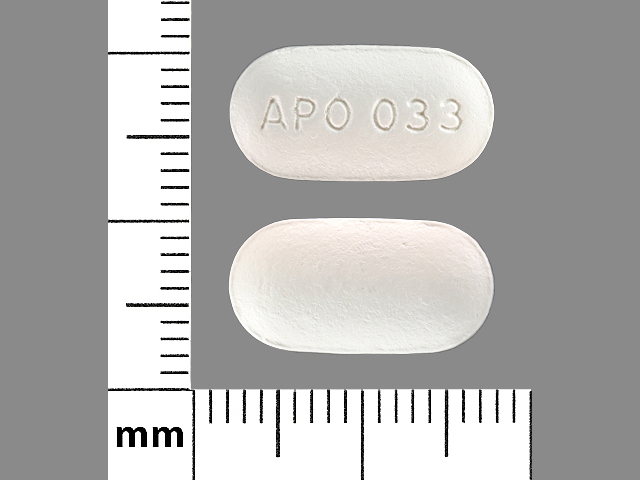 White Oval pill with imprint APO;033 — Pentoxifylline Pentoxifylline 400 mg; (view 3)