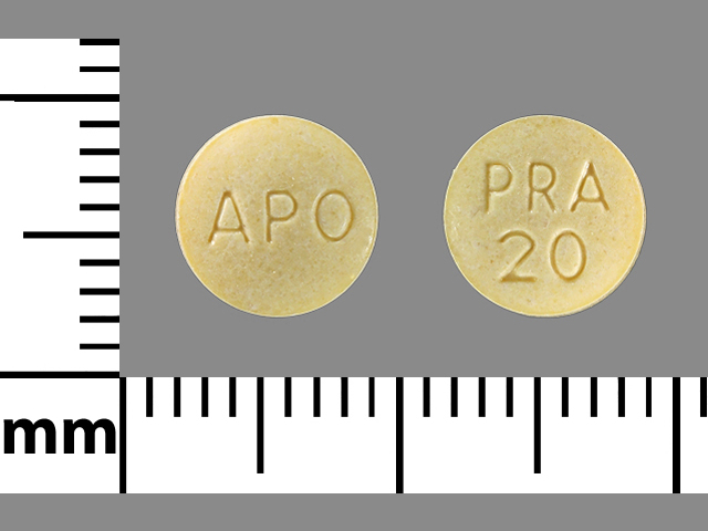 Yellow Round pill with imprint APO;PRA;20 — Pravastatin sodium Pravastatin sodium 20 mg; (view 2)