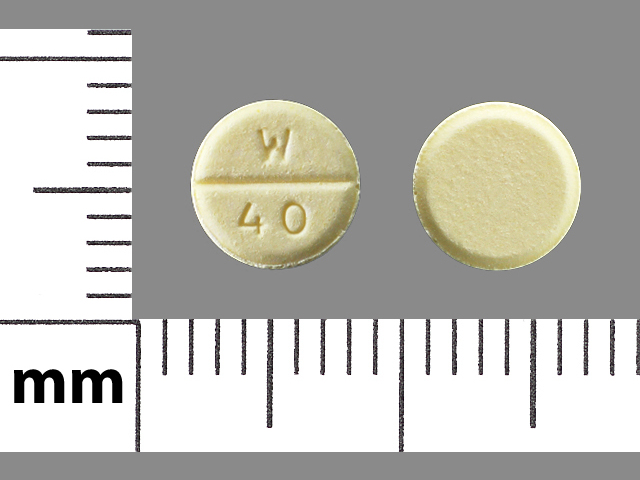 Yellow Round pill with imprint W;40 — Digoxin Digoxin 125 ug (view 2)